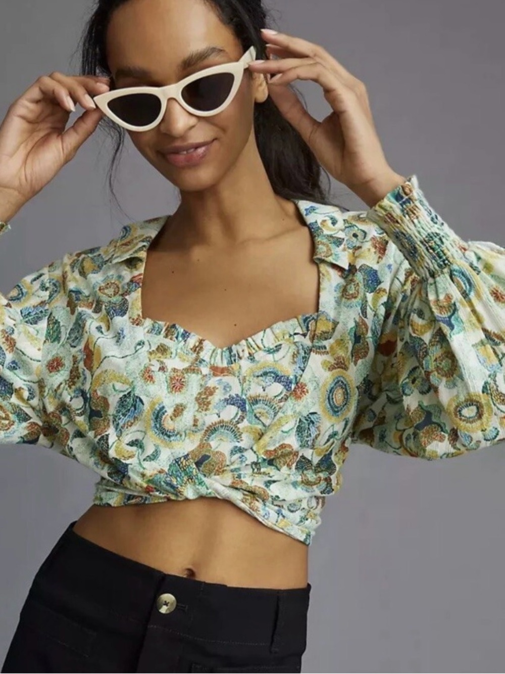 Anthropologie Print Cropped Blouse in Multicolor